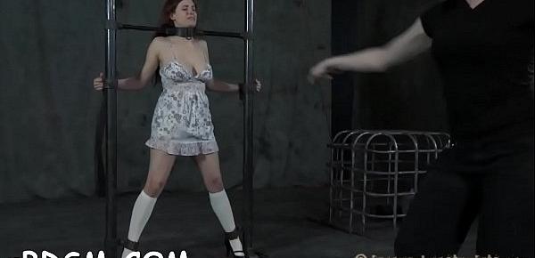  Tough angel is gagged up and caned zealously